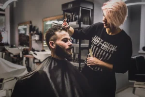 Men's grey hair and beard camouflage treatment service at Melenas hair salon
